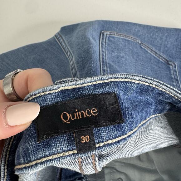 Quince Bella Stretch Straight Jeans Womens 30 Twilight Blue Fray Raw Hem Denim - Picture 7 of 13